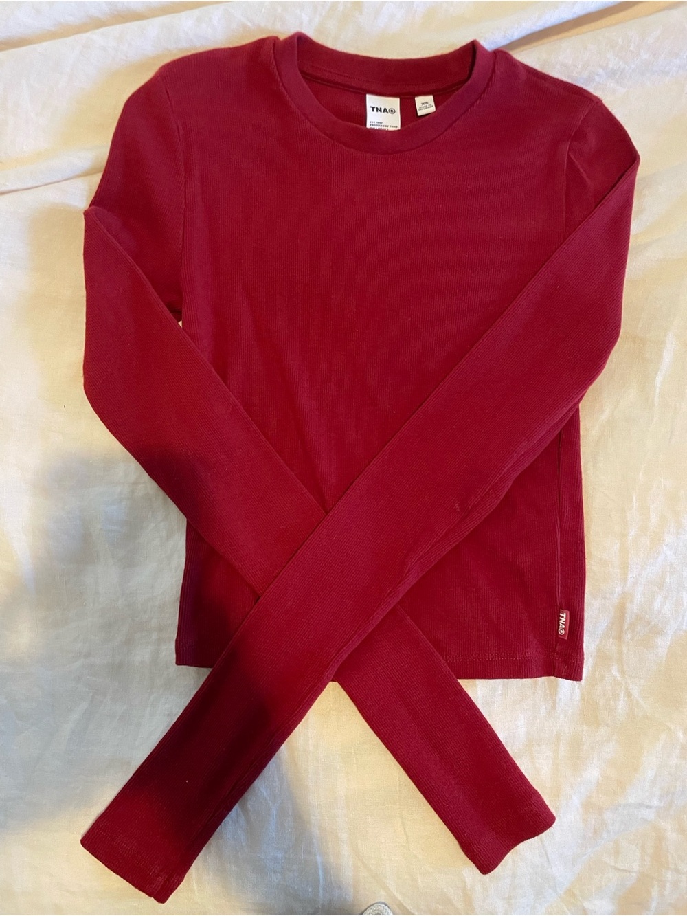 Aritzia TNA Long Sleeve Ribbed Crewneck Top - Cropped